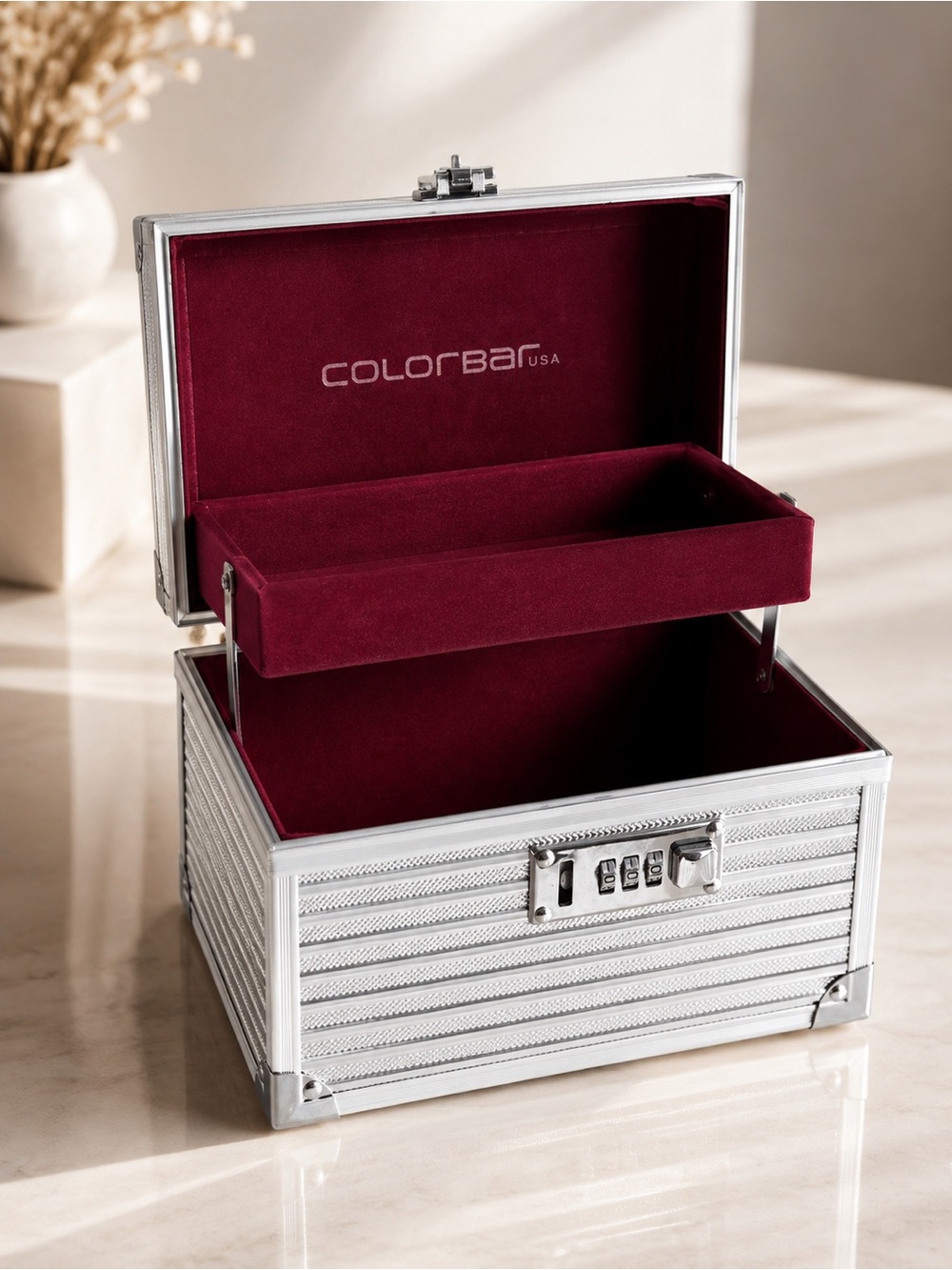 Colorbar Burgundy Velvet Jewelry Case with Silver Exterior